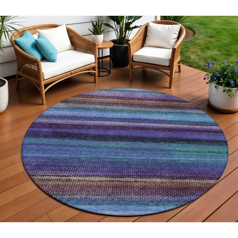 Tapis intérieur lavable rayé 8 pi bleu mauve et taupe