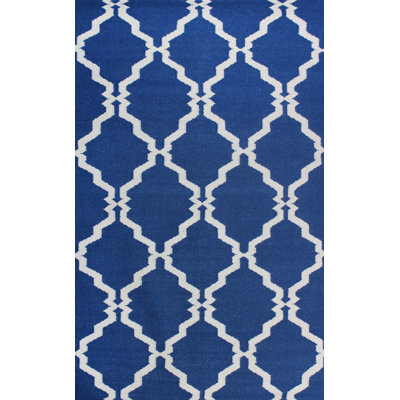 Bleu/Tapis décoratif Ivoire en laine tissé à la main à motif géométrique Buster