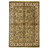Hand Knotted Wool Oriental Area Rug in Green And Ivory