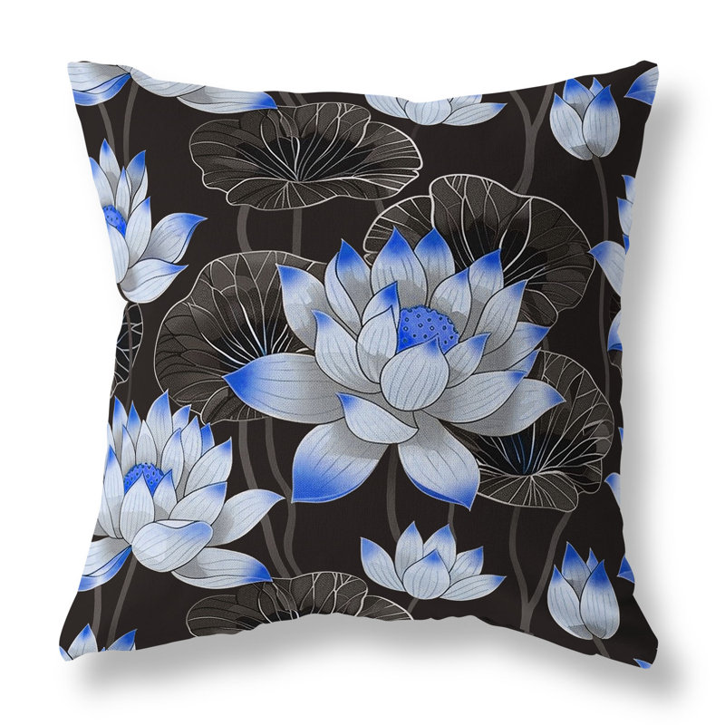 Coussin intérieur / extérieur Lotus Dreams, H 16 po x l 16 po, Bleu/brun