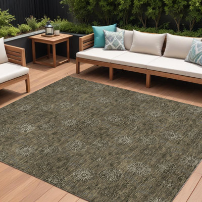 Tapis d'intérieur lavable floral brun et beige 9 pi x 12 pi