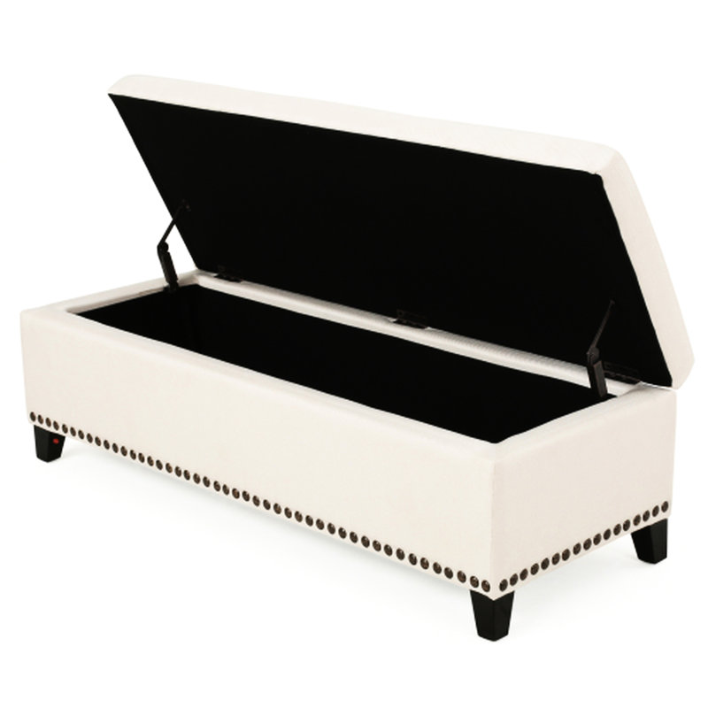 Banc de rangement, mélange beige, charnière à bouton, pour repose-pieds dans le salon et le motif de maillon de chaîne en lin du vestibule, décor de couloir