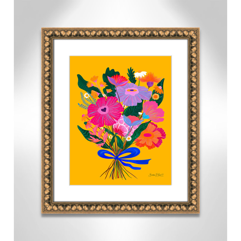 Imprimé éclectique de fleurs par Bloom, 17'' W x 20'' H, Imprimé mat, Perles de feuilles dorées