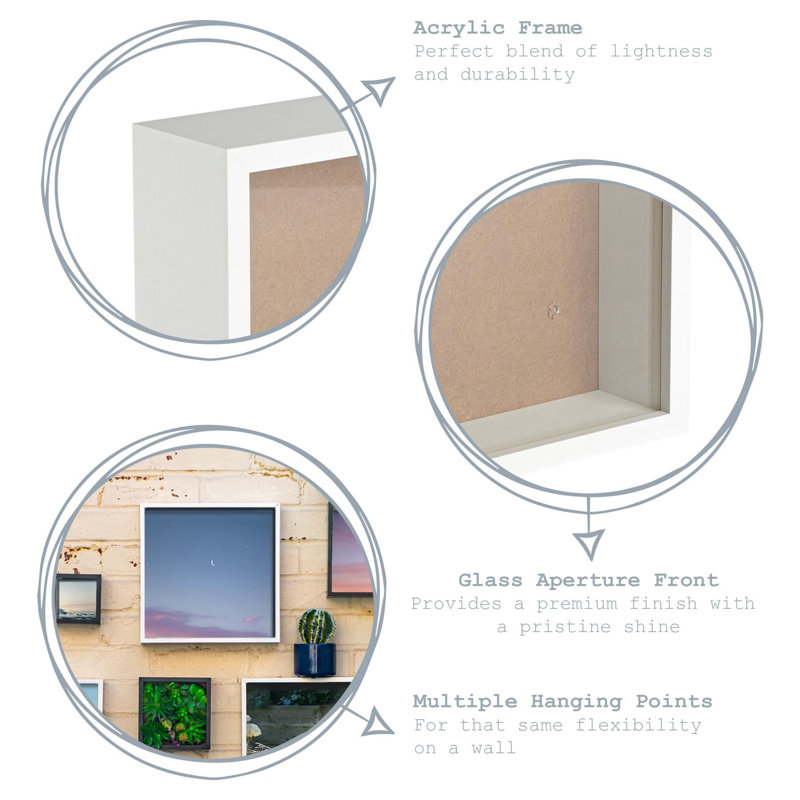 Nicola Spring - 3D Deep Box Photo Frame, White/White, 26.5cm H x 26.5cm W x 6cm D