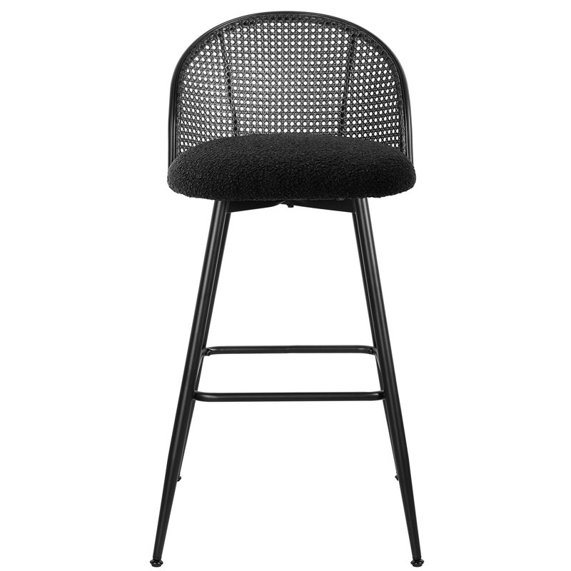 Black Metal Swivel Bar Stools with Rattan Backs, Set of 3