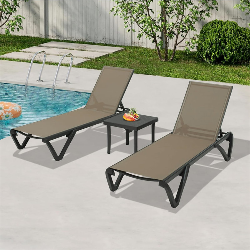 Ensemble de 3 chaises longues de patio, Gris, 2