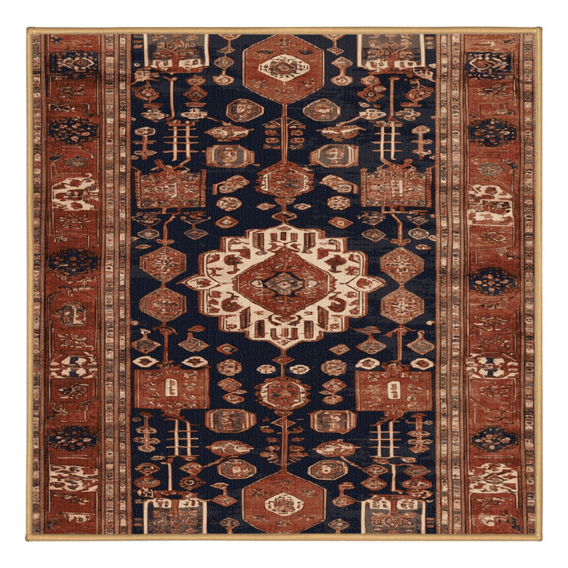 Machine Washable Turkish Brown Area Rug, Carré 5 pi