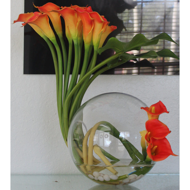 Lillies Faux Floral Arrangement in Vase, Mango