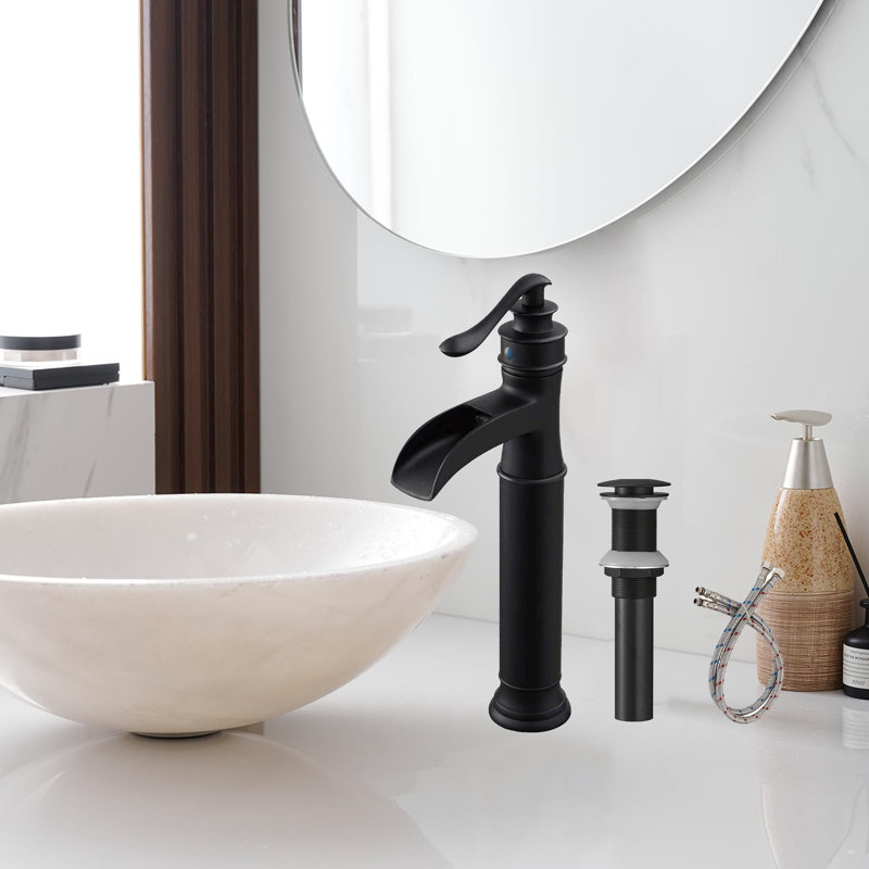 Cascade Single-Hole Waterfall Bathroom Faucet With Pop-Up Drain Supplies, Brushed Gold