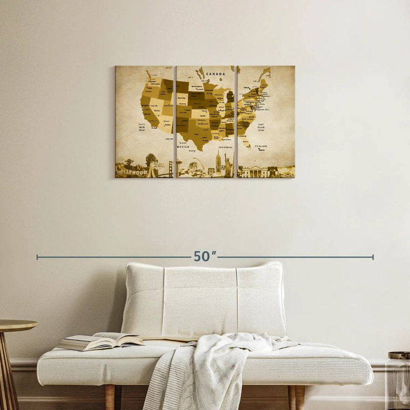 Carte des États-Unis en bronze Aliaz, H 20 po x l 33 po