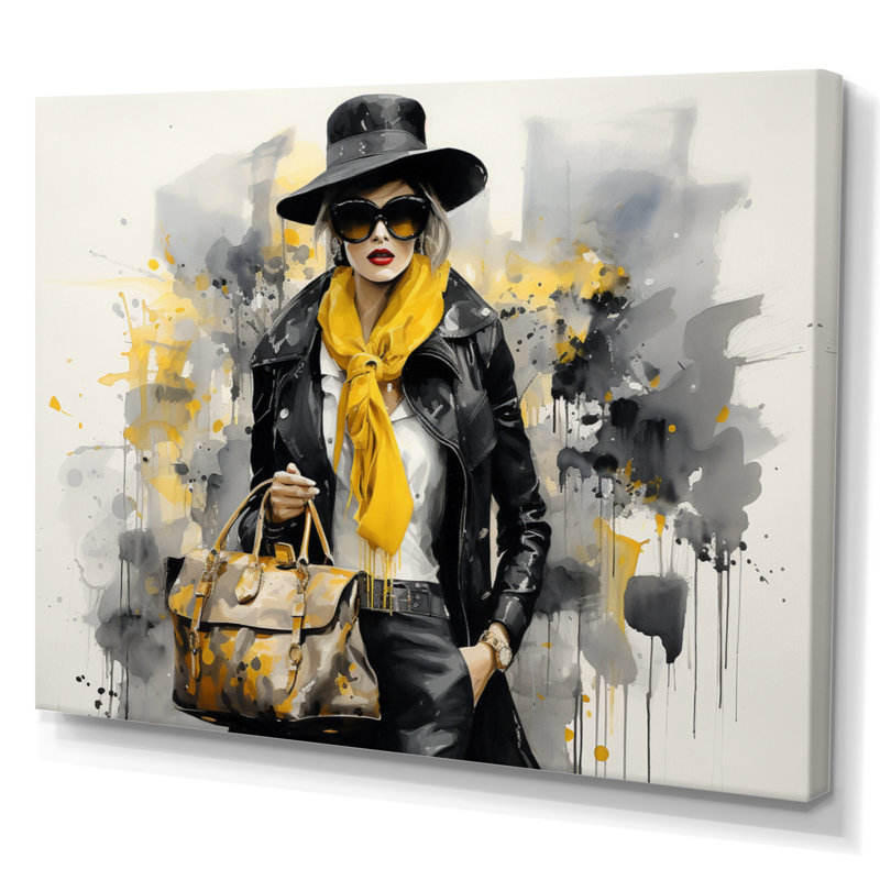 " Yellow And Grey Fashionistas Portrait I ", H 34 po x l 44 po, Toile tendue