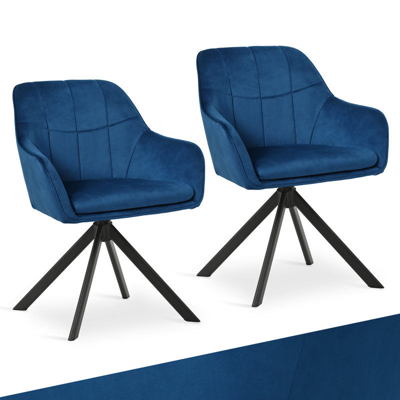 51cm H Upholstered Arm Dining Chair, Blue, Velvet