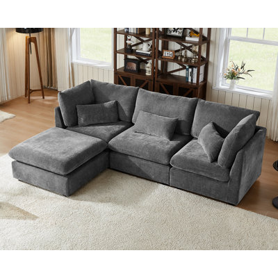 4 Seat L-shaped Chenille Sofa Oversized Modular Sofa Extra Deep Cloud Corduroy Sectional Couch With Ottoman Chaise Fsc Certified Fluffy