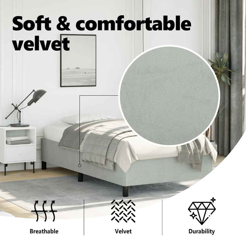 Cadre de lit Darrisha, cadre de lit plateforme tapissier, sans matelas, Gris clair, Simple