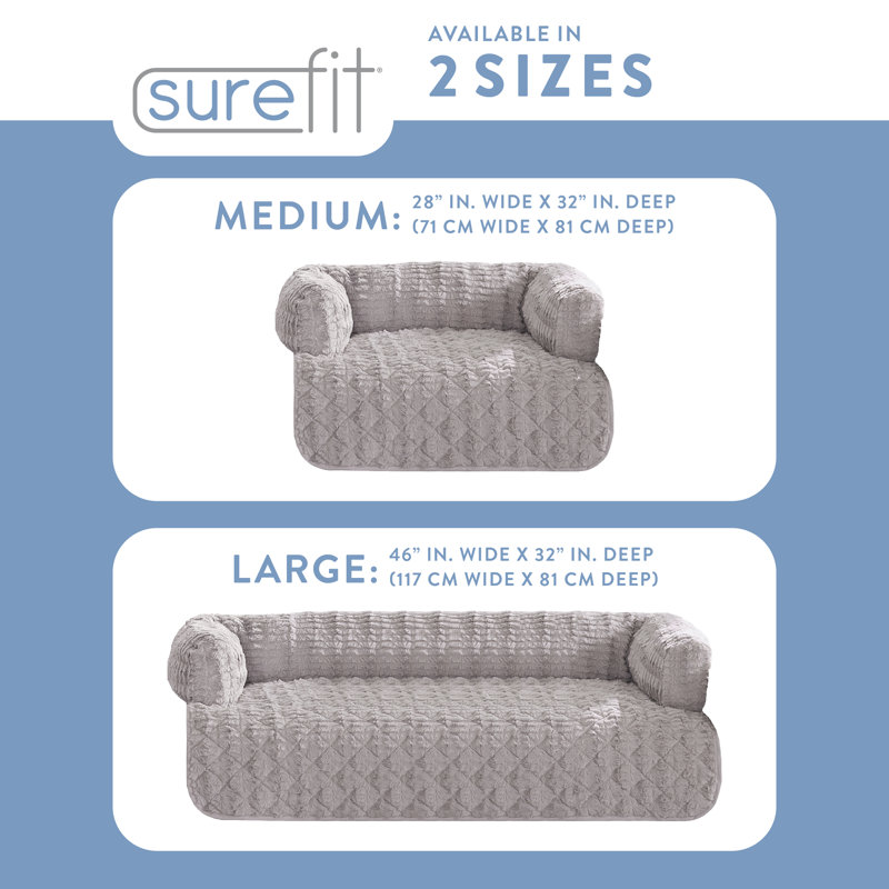 Large Gray Faux Fur 3-Sided Bolster Pet Bed Couch Protector