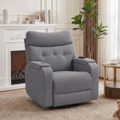 35''W Modern Power Swivel Rocker Glider Nursery Recliner with Massage and Heating,Arm Storage and Cup Holder