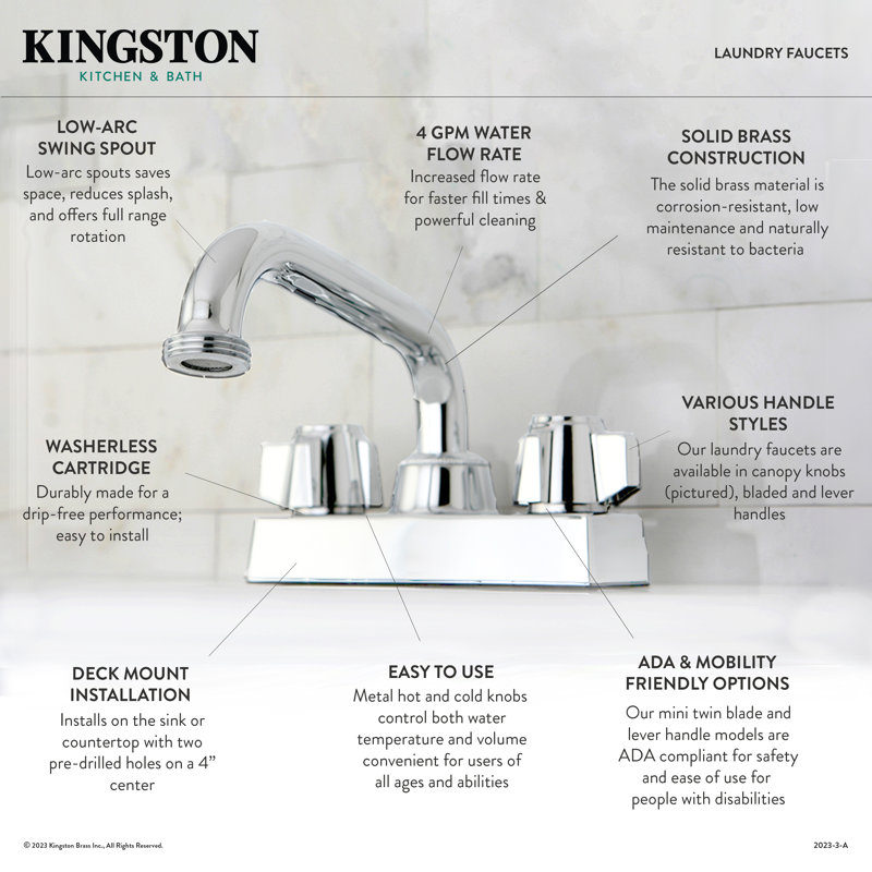 Kingston Brass Two-Handle 2-Hole Deck Mount Laundry Faucet, Polished Chrome