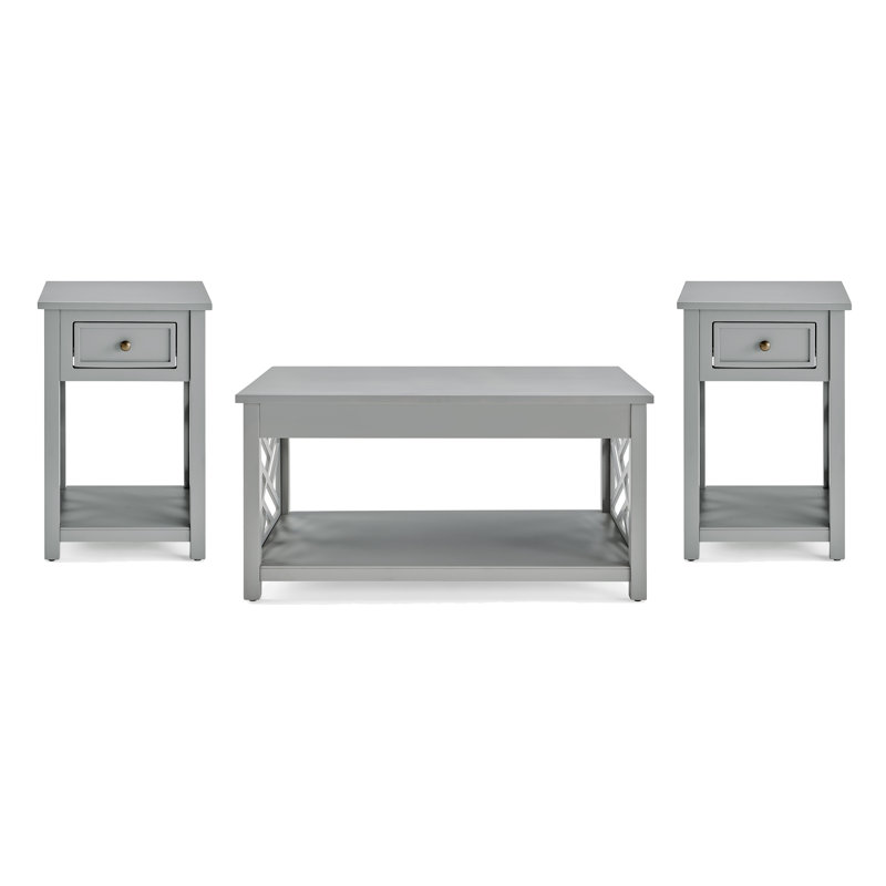 Ensemble de 3 pièces de 36 po de largeur avec 1 table basse rectangulaire et 2 tables de bout avec rangement Lund, gris
