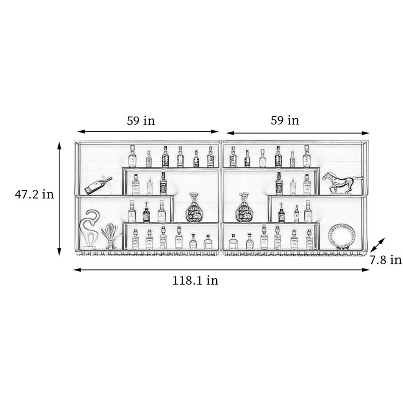 Simple black wall mounted wine rack, 47.2" H x 118.1" W x 7.8" D