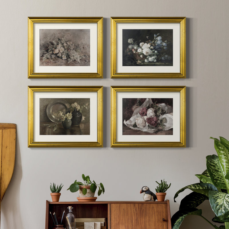 Vintage Floral VIII  -4 Piece Set of Framed Prints