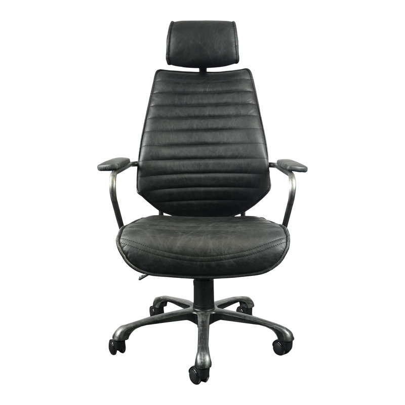 Genuine Leather Executive Chair, Black Genuine Leather