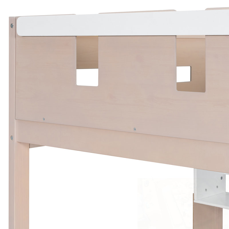 Lit superposé simple de style château avec 2 tiroirs, tablette et DEL, Blanc