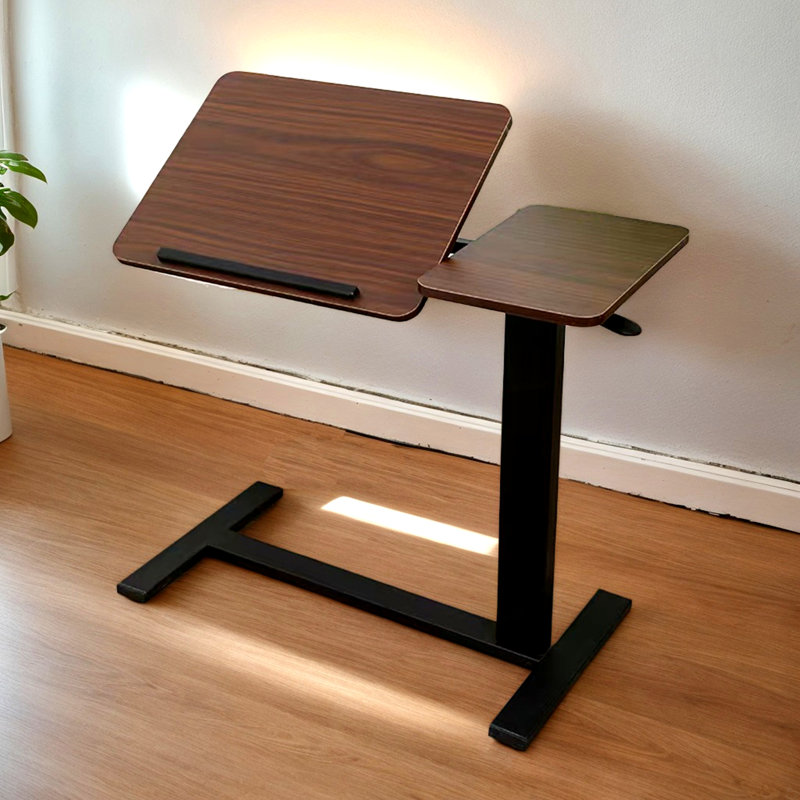 Table de chevet mobile pour ordinateur portable, Plateau brun / base noire