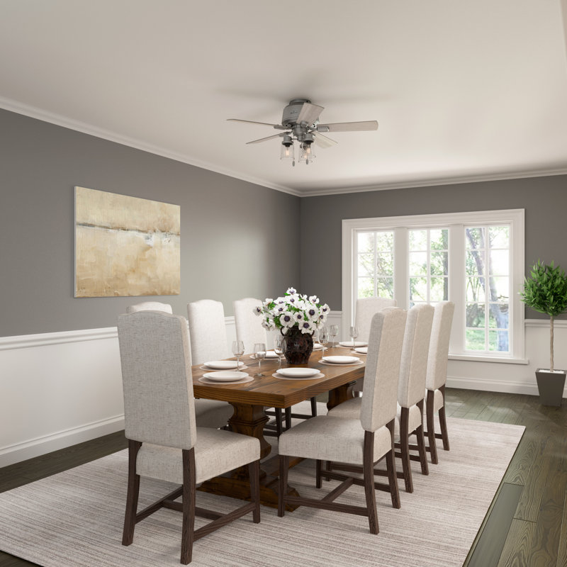 44" Hartland 5 - Blade Standard Ceiling Fan with Pull Chain and Light Kit Included, Matte Silver