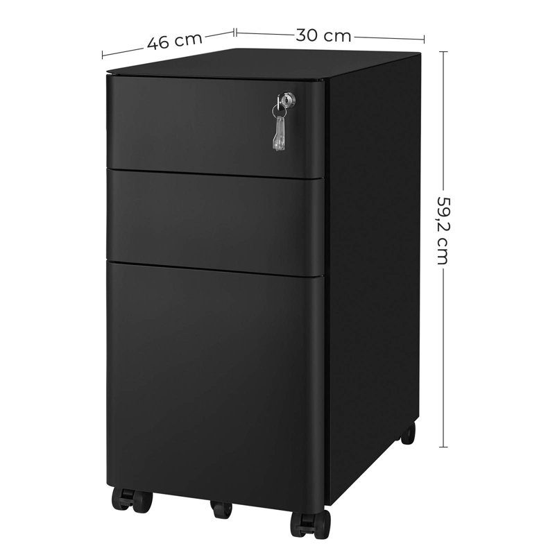30cm Wide 3 -Drawer File Cabinet, Black
