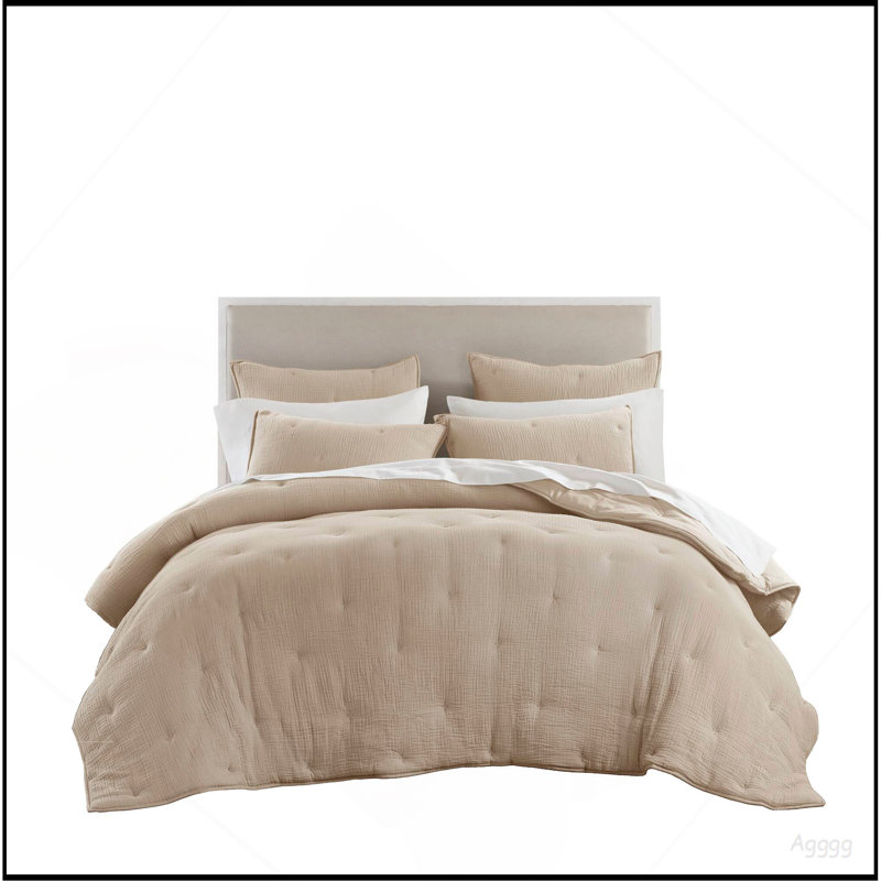 Ensemble de courtepointe brodée en coton 3 pièces pour très grand lit, taupe, Courtepointe très grand et 2 très grandes taies