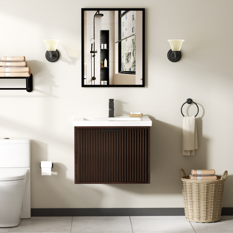 24" Floating Bathroom Vanity With Integrated Ceramic Sink - Bed Bath