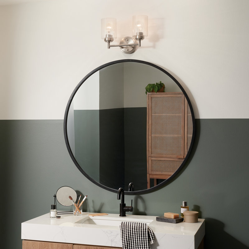 Brushed Nickel 2-Light Vanity with Clear Seeded Glass Shades