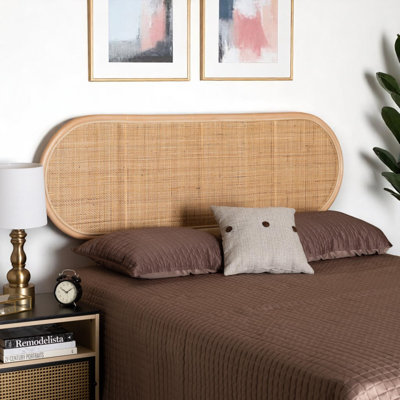 Finnian Natural Brown & Black Finish Queen Size Rattan Headboard, 37.19" H X 64.89" W X 1" D