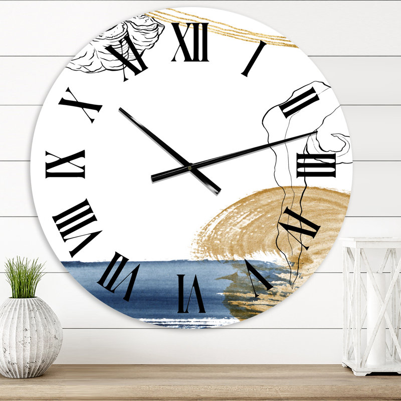 Classic Classic Blue Abstract Golden Marine Shell - Horloge murale de ferme, Petit