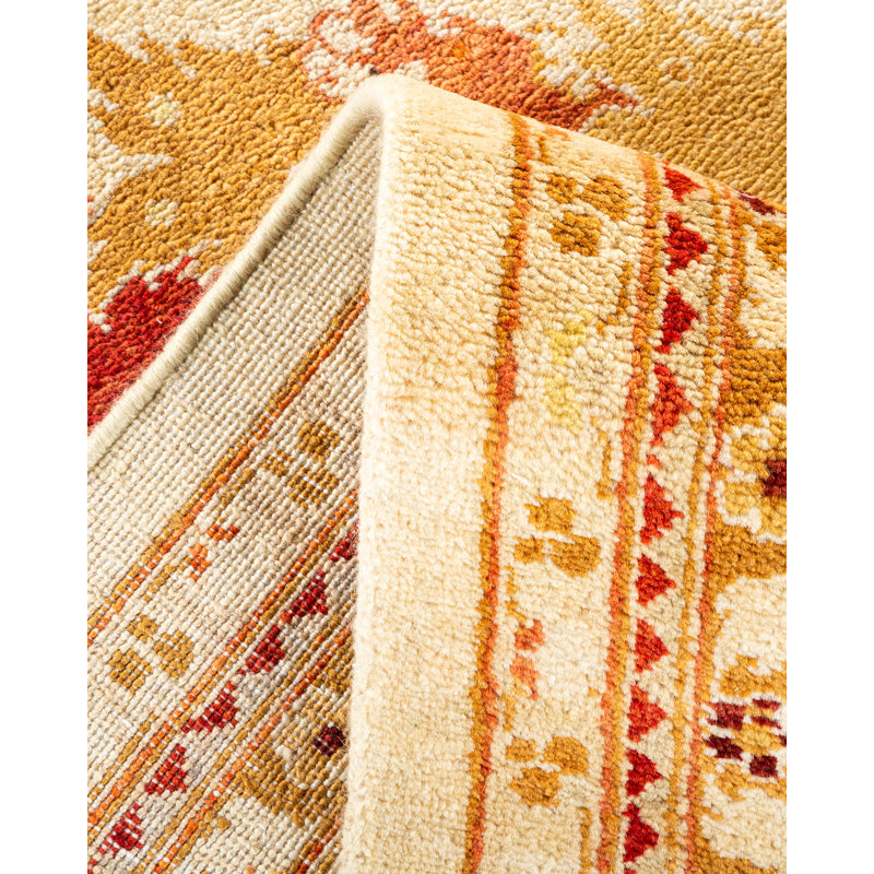 Tapis unique ivoire noué à la main Liannys Eclectic 9 pi 1 po x 12 pi 1 po
