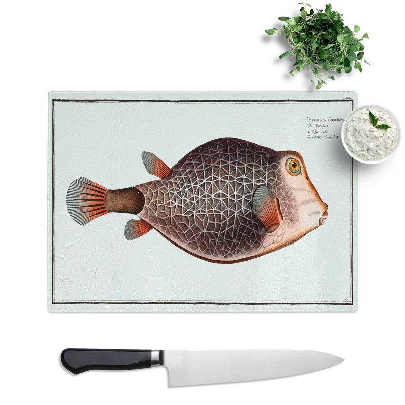 Tempered Glass Knitted Trunk Fish by M.E. Bloch Chopping Board, 28.5 cm x 20 cm