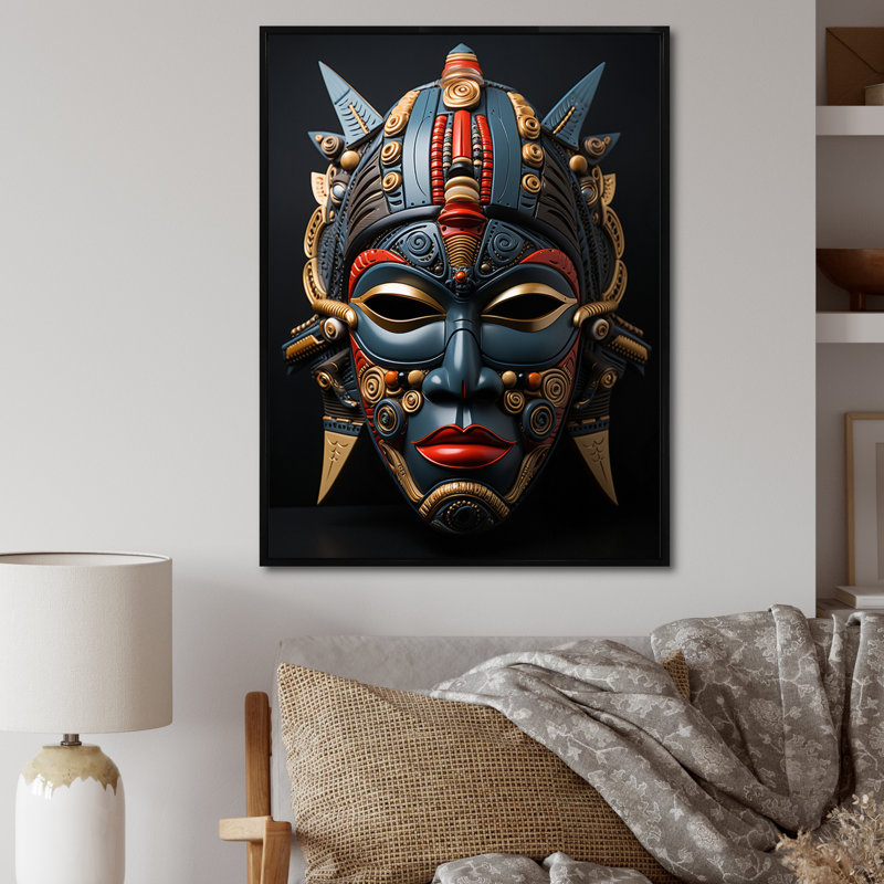 Hamdisse splendeur masquée africaine I, H 20 po x l 12 po x P 1 po, Cadre flottant noir