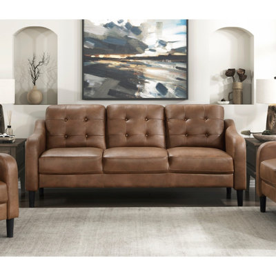Modern Sofa  Polished Microfiber Upholstered 1Pc Sofa Button Tufted Contoured Arms Solid Wood Frame Couch Casual