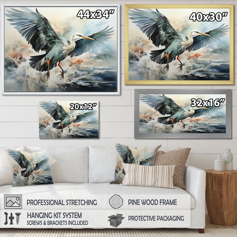 «Japon Art Cranes Flight II», reproductions d'art mural japonais, H 24 po x l 32 po x P 1 po, Cadre doré à une seule photo