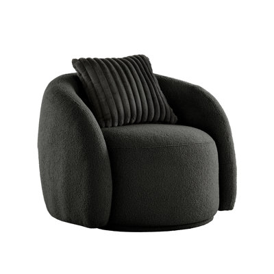 Doniphan Modern Boucle Accent Chair With Cloud-Like Curved Design And Furry Channel Pillow - Chair With Dark Gray Pillow