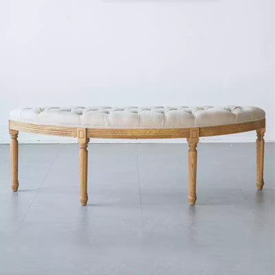 59.06-inch vintage solid oak semi-circular bed end stool