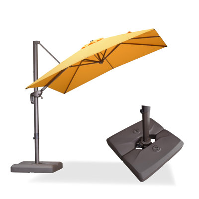 8X8Ft Cantilever PatioYellow Umbrella with Base Included SquareYellow Umbrella with 360° Rotation and Aluminum Offset Hanging OutdoorYellow Umbrella for Pool Garden Backyard Deck