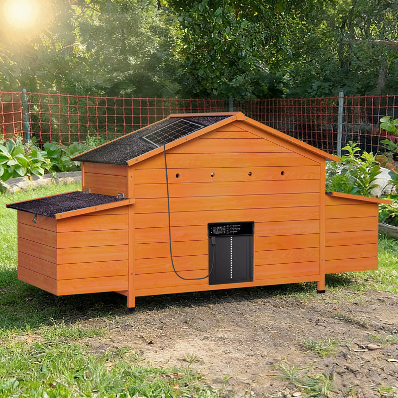 Poulailler automatique avec porte à énergie solaire, conception résistante aux intempéries, ventilée, avec 2 nichoirs, minuterie et capteur de lumière - poulailler extérieur durable avec plateau coulissant pour un nettoyage facile