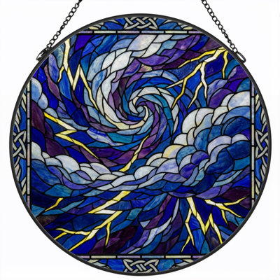 12"H Swirling Storm Stained Glass Window Panel