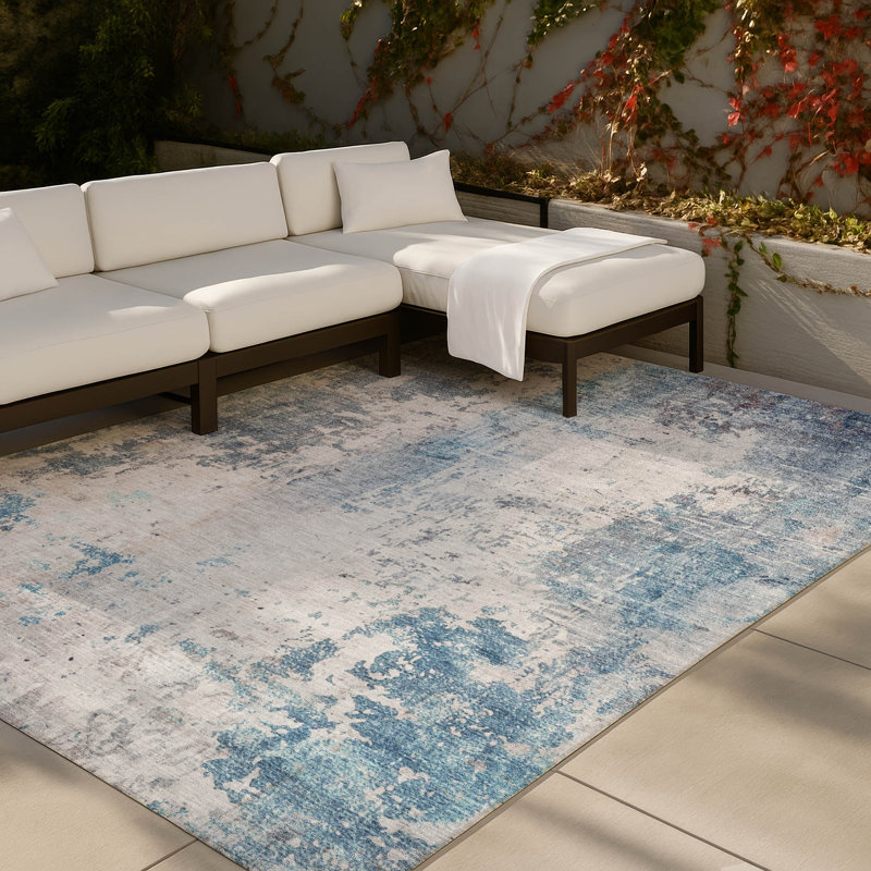 Machine Washable Indoor/Outdoor Chantille ACN2869 Abstract Rug, Blue, 9' x 12'
