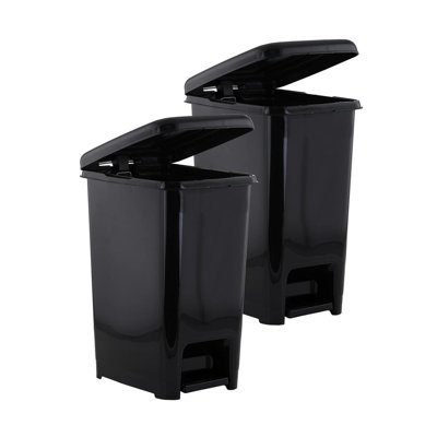 Superio Slim Trash Can with Foot Pedal – 4 Gallon Plastic Step-On Trash Can with Lid, Garbage Can, Small Trash Can for Bathroom, Kitchen, Office, Bedroom, Dorm Room – Black 2 Pack
