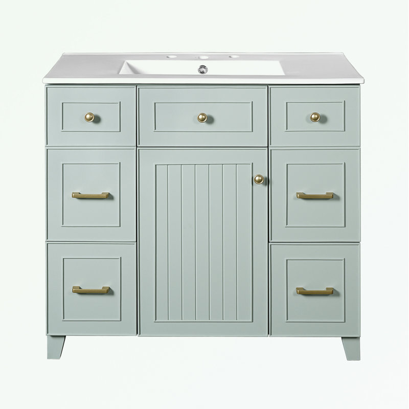 Bathroom Vanity with Ceramic Sink, 4 Drawers and Adjustable Shelf
