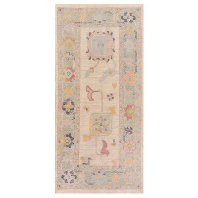 Pacific Ushak Wool Weft 3x6 Ivory / Grey Transitional Hand Knotted Runner
