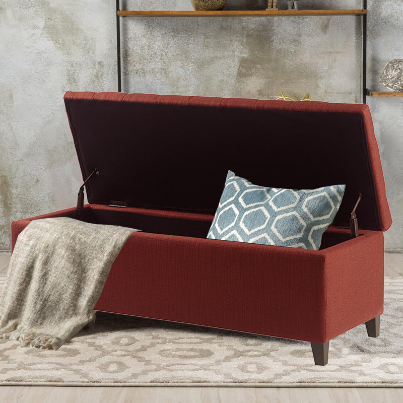 Jahmere Polyester Upholstered Storage Bench, Rust Red