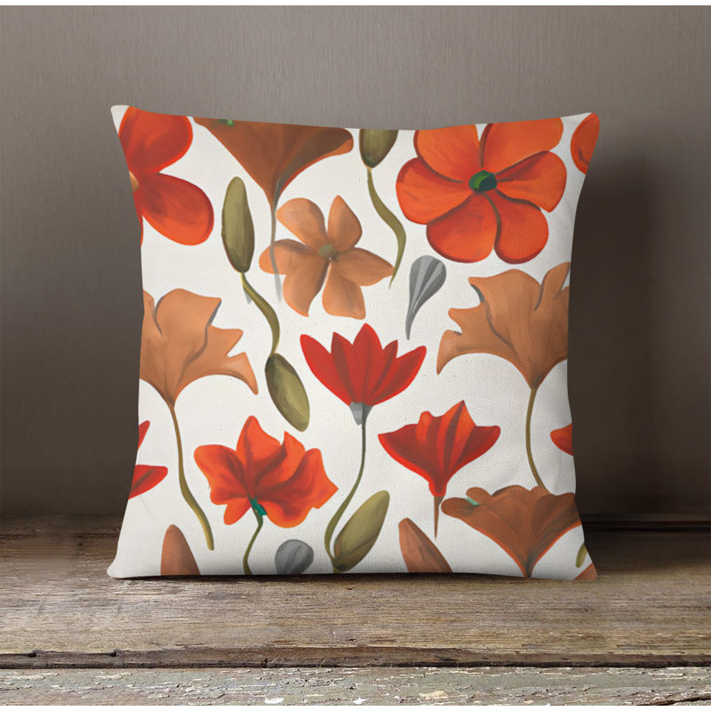 Throw Pillow With Insert, White/Red Floral 12, 20"H x 20"W